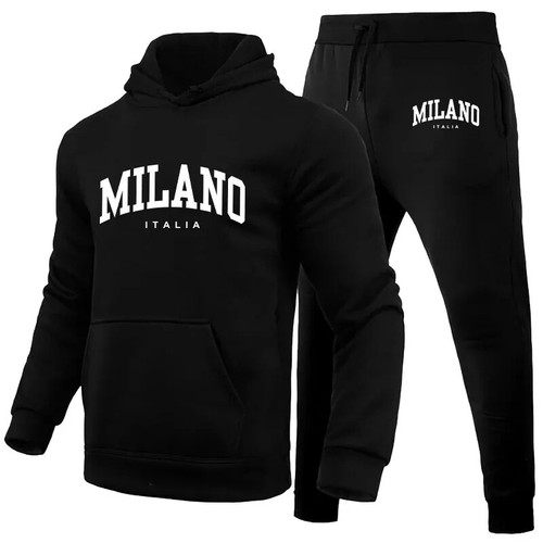 2024 Mens New Tracksuit Hoodies+Black Sweatpants Male Casual Sports Jogging Set - Bild 1 von 34