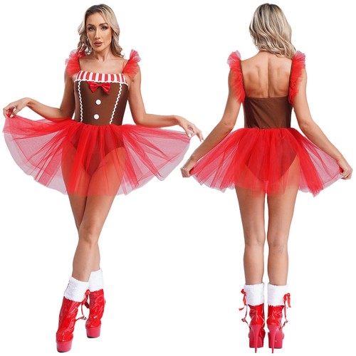 Sexy Women Gingerbread Cosplay Sleeveless Dress Christmas Xmas Party Cosplay