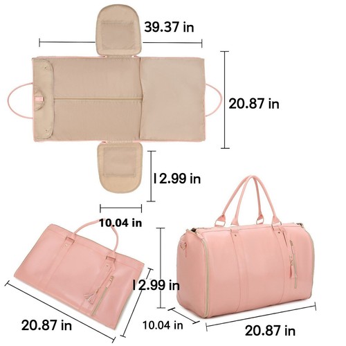 Garment Bag Suit Travel Duffle Bag 2-in-1 Carry-on Luggage w/ Shoe Pouch Pink - Picture 3 of 11