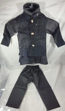 Kids Boys Damask Embroidered Sequin 3pc Kurta Set - Black - Choose Size