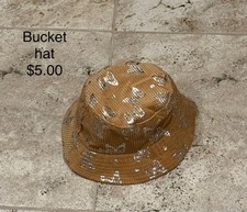 Beige Bucket Hat With Silver Butterflies Reversible To Just Beige 