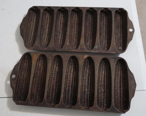 Two Griswold #273 Crispy Corn 7 Stick Mold Bread Pan Cast Iron USA 930