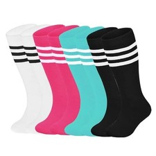 4 Pairs Toddler Soccer Socks Girls Boys Baseball 1-4T Hot Pink/Black/Lake Blue