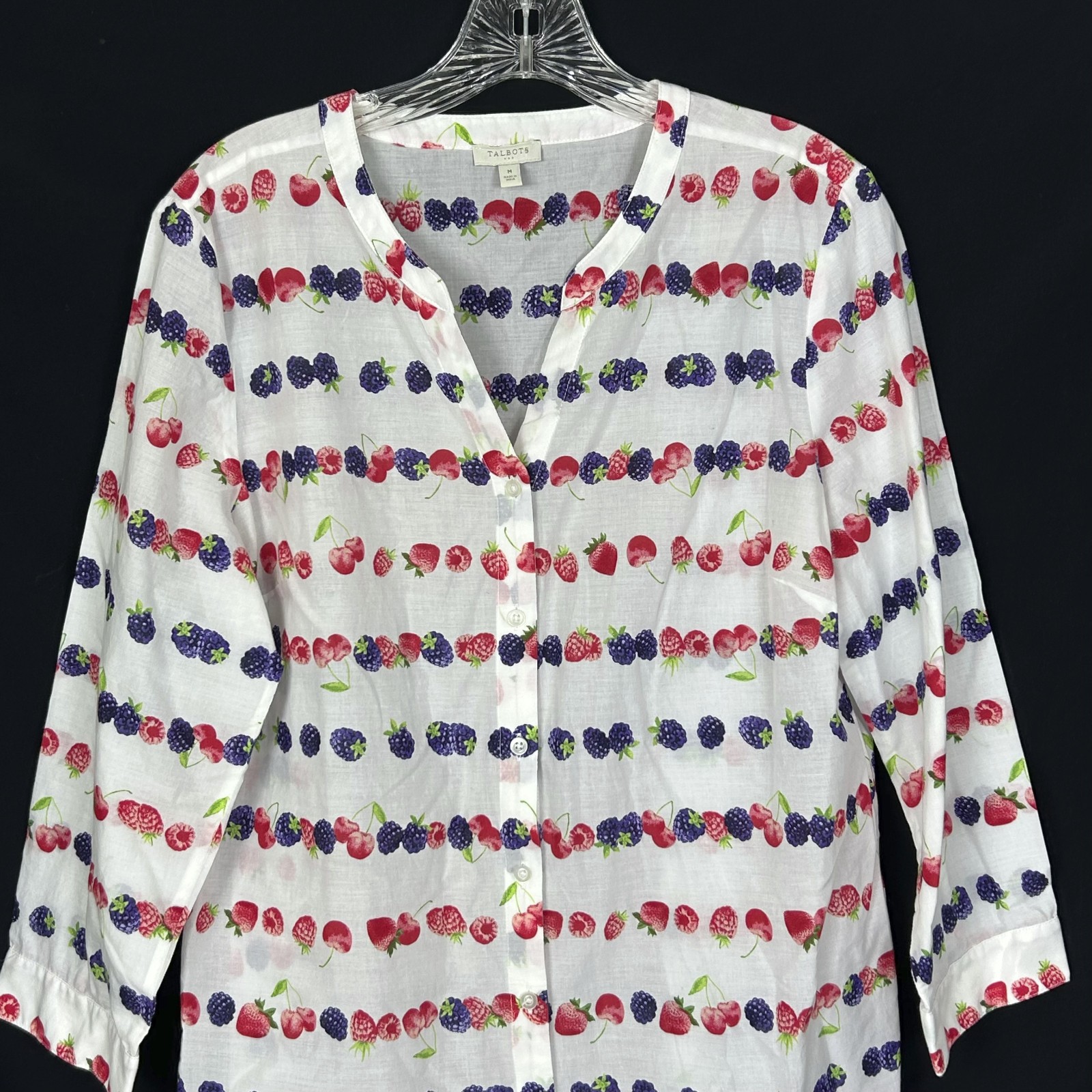 Talbots Medium  Top Berries Print Raspberry Black… - image 2