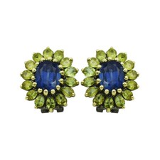Kyanite Gemstone Peridot OVAL Floral Stud Earrings 925 Sterling Silver Jewelry