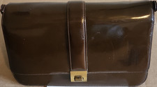 Vintage Brown Patent Leather Shoulder Bag Structured with Clasp