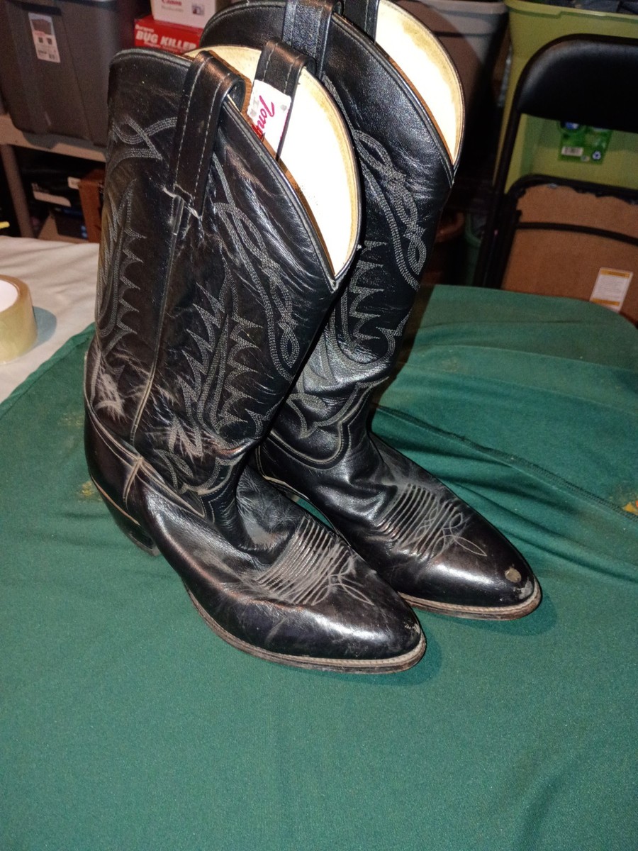 Vintage Tony Lama Mens Black Leather Cowboy Boots size1/2 9  display picture 1