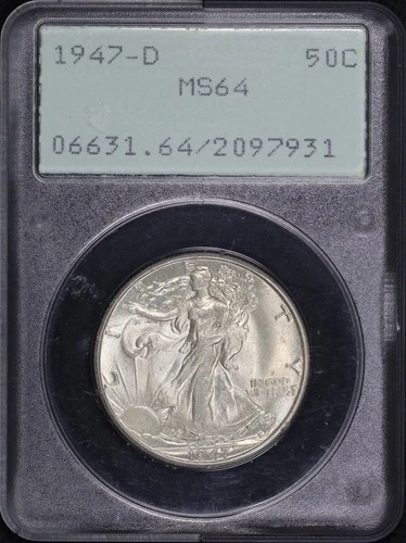 1947-D Walking Liberty Half Dollar PCGS MS-64 Old Green Rattle Holder