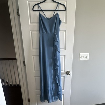 Birdy Grey Twilight Chiffon Maxi Dress S V-Neck Strappy Ruffle Solid