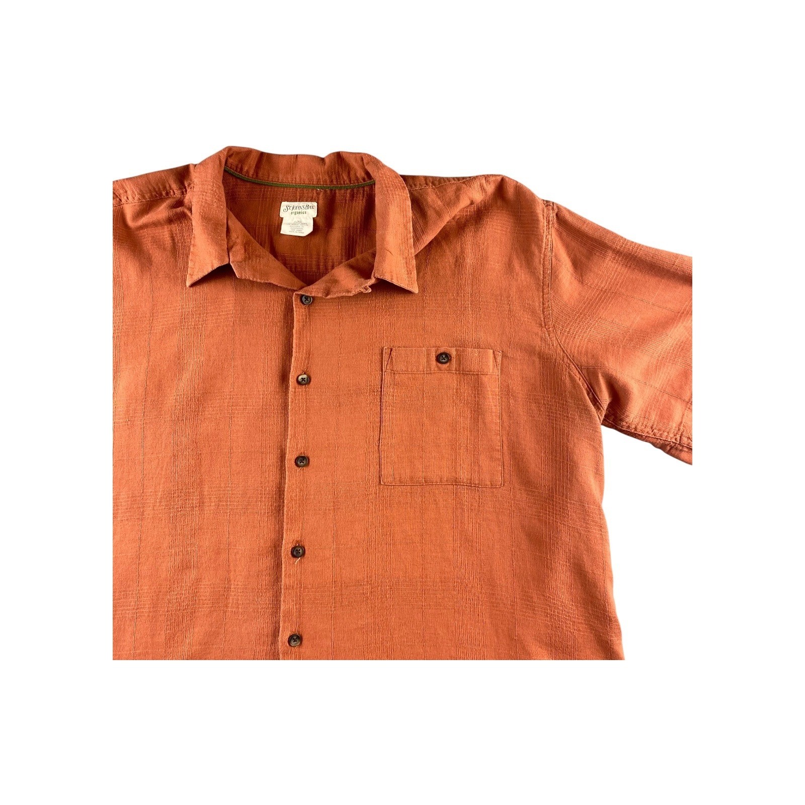 ST JOHNS BAY ORGANICS Mens XL Orange Linen Cotton Short Sleeve Button Up Shirt