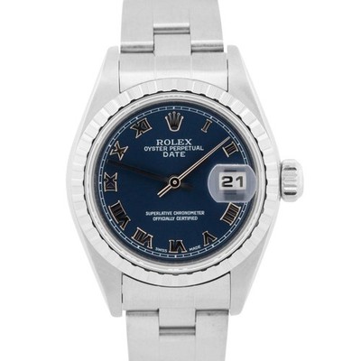 PAPERS Ladies Rolex DateJust BLUE ROMAN 26mm Engine-Turned Steel 79240 Watch BOX
