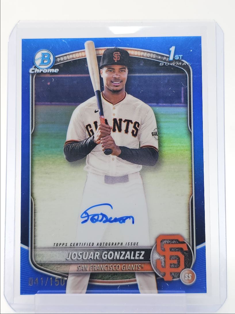 JOSUAR GONZALEZ 2025 BOWMAN CHROME 1ST AUTOGRAPH TRUE BLUE AUTO /150 Q2029