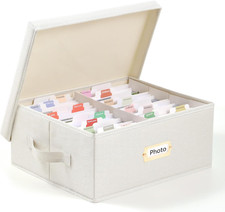 Photo Storage Box, Decorative Linen Photo Containers Organizer for 4X6, Memory B