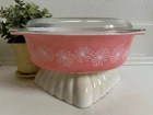 Vintage Pyrex Pink Daisy 045 Oval Casserole w/Lid 2-1/2 Quart