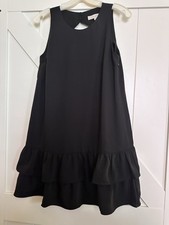 LOFT Women Black Sleeveless Ruffle Dress Keyhole Back Sz 4