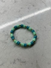 This Clay Bead Bracelet Is Teal And Blue It  s Stretchy And Durable, 8 Inches.