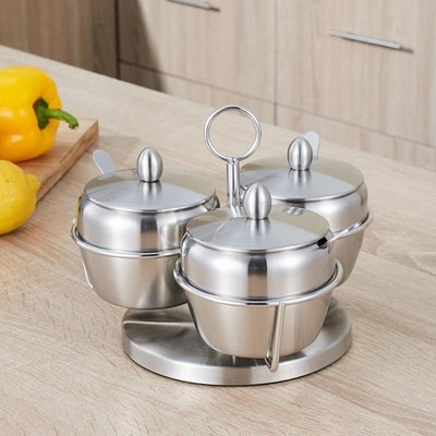 Oumefar Zuccheriera In Acciaio Inox Con Coperchio E Cucchiaio - Barattolo Per Condimenti E Spezie, Base Antiscivolo