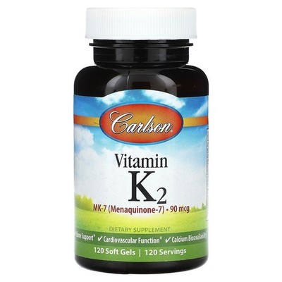 Carlson Vitamin K2 as MK-7 90 mcg, 120 Softgel Exp 10/2027+