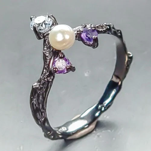 Handmade Natural Pearl Ring 925 Sterling Silver Size 6.75 /R460790