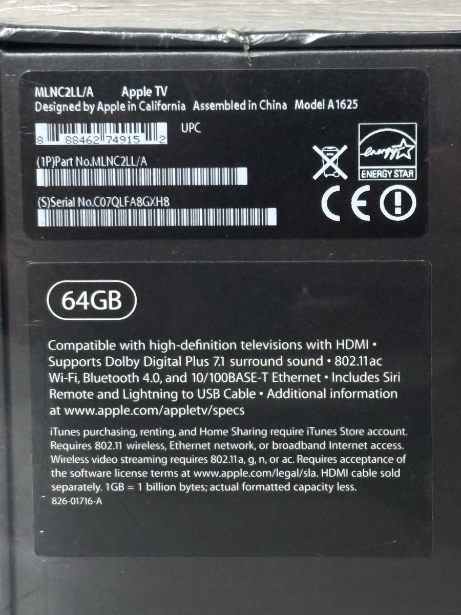 Apple TV (4th Generation) 64GB HD Media Streamer - A1625 for sale