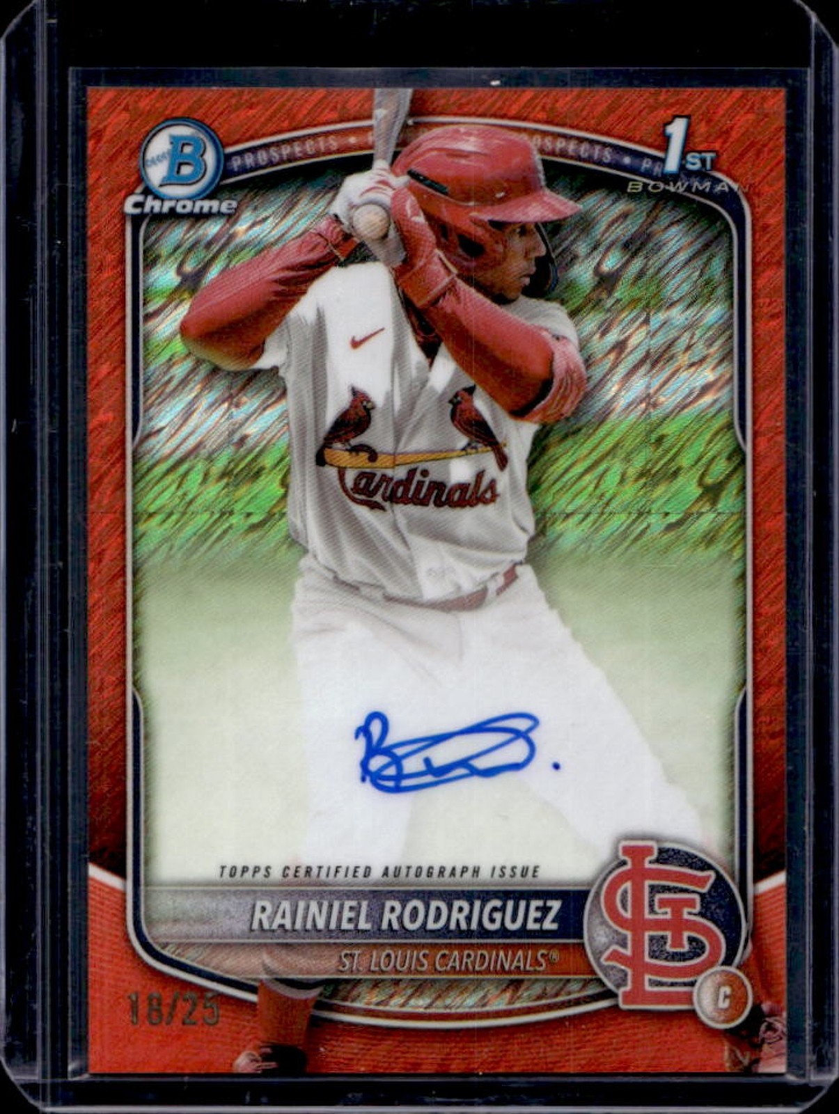 2025 Bowman Chrome Rainiel Rodriguez Auto Orange Shimmer Refractor 1st #18/25