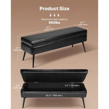 VEVOR Leather Storage Ottoman Bench, PU Leather Bench with Storage and Metal Leg