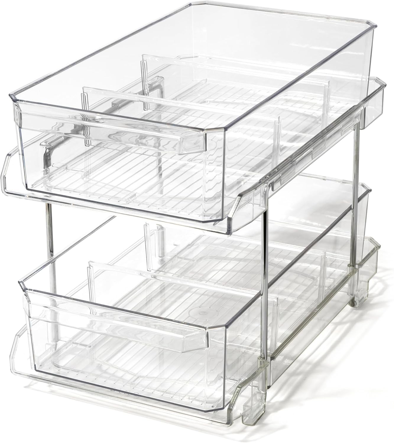 BINO 2 Tier Clear Storage Organizer with Dividers | Slide Ou