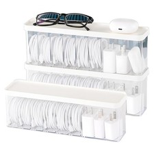 Charger Cable Cord Storage Organizer Box - 3 Pack With Lid - Easy Storage Wit...