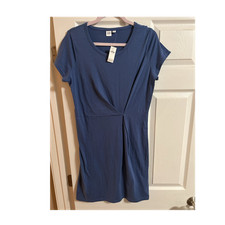 GAP Blue A-Line Dress NWT Short Sleeve Round Neck Knee Length Size M