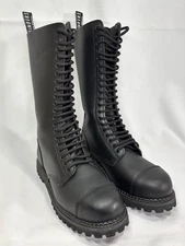 Grinders King Black Leather Boots 20 Eye Hole Steel Toe UK Size 8, US Size 9