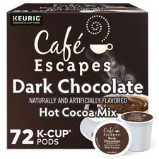 Cafe Escapes Dark Chocolate Hot Cocoa, Keurig K-Cup Pod, 72 Count
