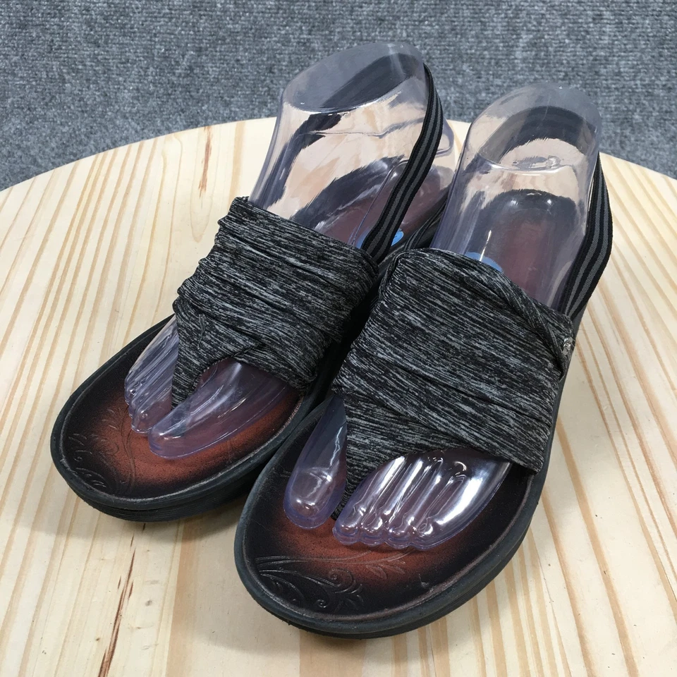 Sandalias BZees para mujer 7,5 M punta deslumbrante con cuña gris tela negra Foto 3 de 4