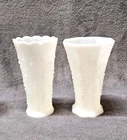Vintage Decorative Milk Glass Vase Trumpet Flower Grapes Teardrop Dots Lot of 2