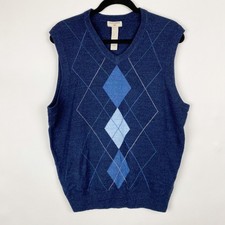 Dockers Sweater Vest Mens Large Blue Argyle V-Neck Knit Sleeveless Classic
