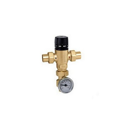 Caleffi Mixing Cal 3-Way Thermostatic Mixing Valve, Low-Lead Brass with Adaptor
