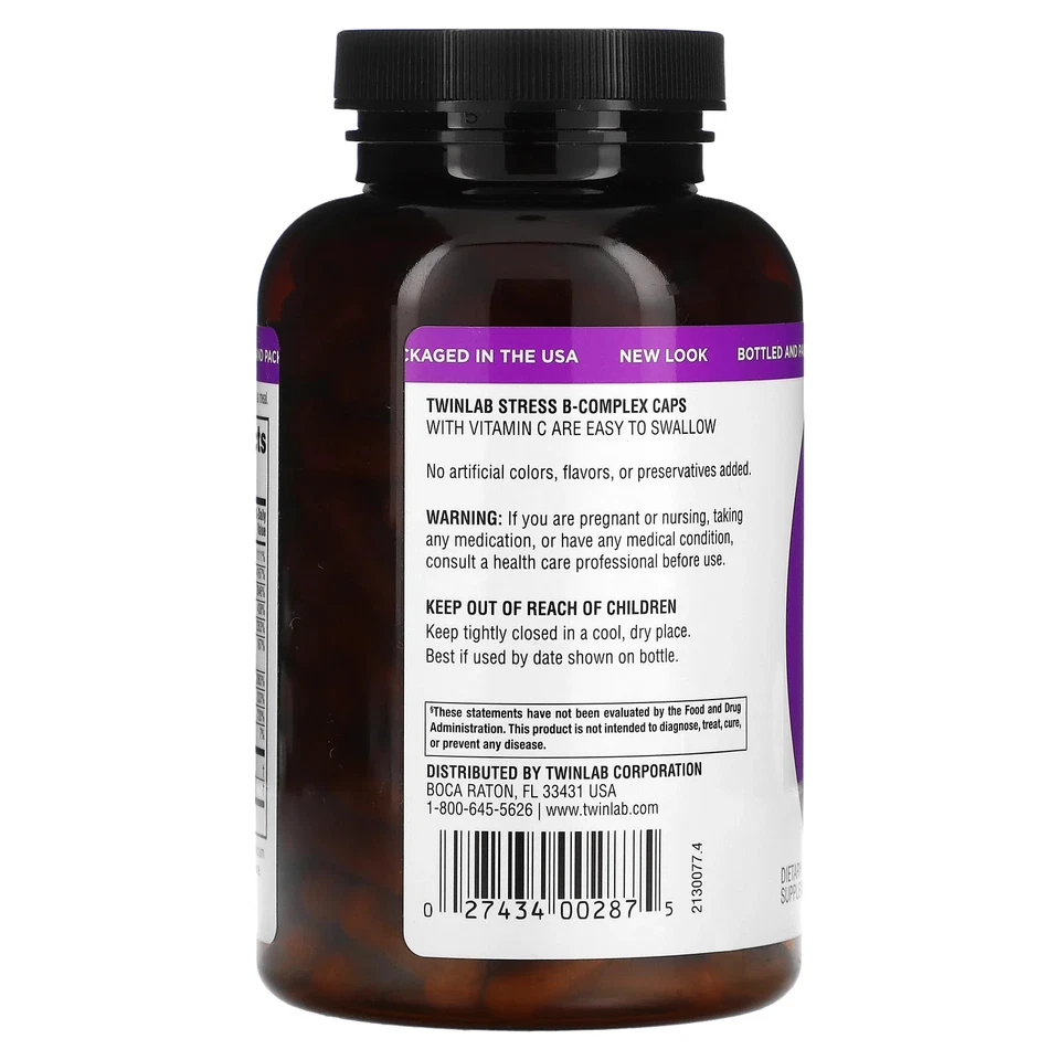 Twinlab Stress Complejo B Cápsulas 250 Cápsulas Sin Huevo, Sin Pescado, Sin Lactosa, Foto 3 de 3