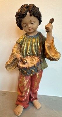 Vintage Chalkware Statue Little Drummer Boy Shepherd Boy 12  Some Chips
