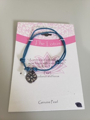 NWT  The Lotus Sterling Silver Adjustable Bracelet Genuine Pearl Blue Free Size