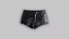 Women s Black Real Soft Sheepskin Leather Biker Shorts, Zip Front, All Size S-XL