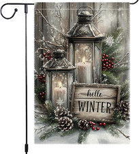 Winter Garden Flag 12x18 Inch Double Sided Rustic Burlap Hello Winter Welcome Si