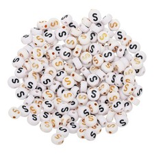 200 Pcs 4x7mm Acrylic Round White Letter Beads with Letter S