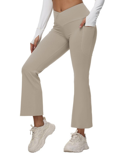 Women's Petite Flare Leggings Tummy Control Crossover High Waisted Yoga Pants...