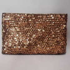 Vintage 1980s Womens Purse Evening Clucth Bag Sequins Fold Up Brown Snap Closure