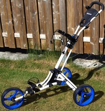 Fastfold 3-Rad Golftrolley Golf Trolley Trolly Golfwagen Golfcaddy weiss/blau