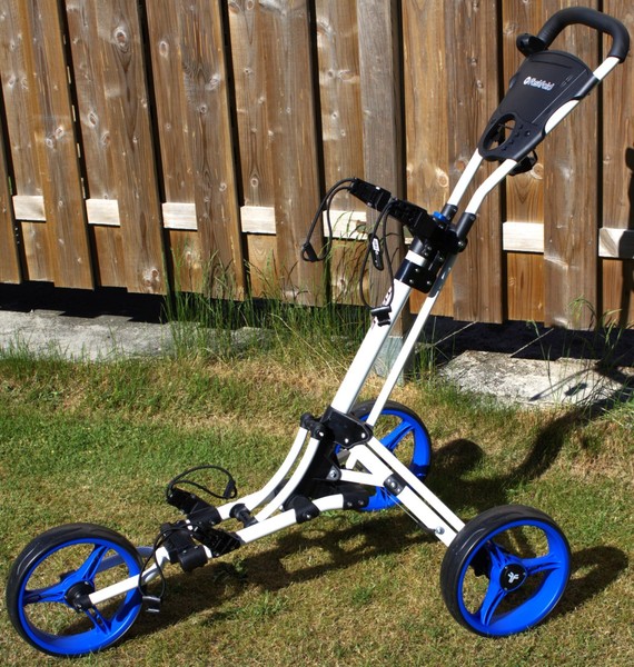 Fastfold 3-Rad Golftrolley Golf Trolley Trolly Golfwagen Golfcaddy Weiss/Blau-image