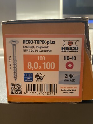 Heco Topix Plus Holzschrauben ideal für Dachsparren 8x100mm 75 Stk -  Versand