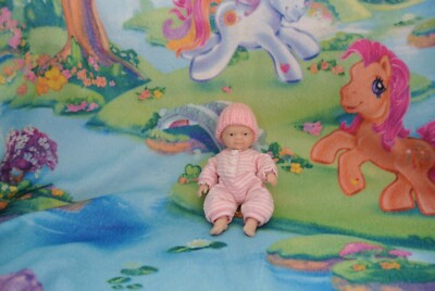 4.5'' SILICONE BABY GIRL + PINK WHITE STRIPED JUMPER KNIT HAT * LOVE COLLECTIBLES