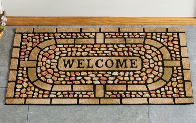 Stone Pebble Pattern Rubber Welcome Greeting Outdoor Porch Rug