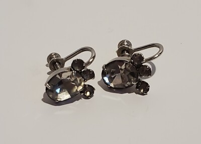 Vintage LG Rhinestone Bearpaw Screw Back Earrings | 1/4'' | Silver Tone
