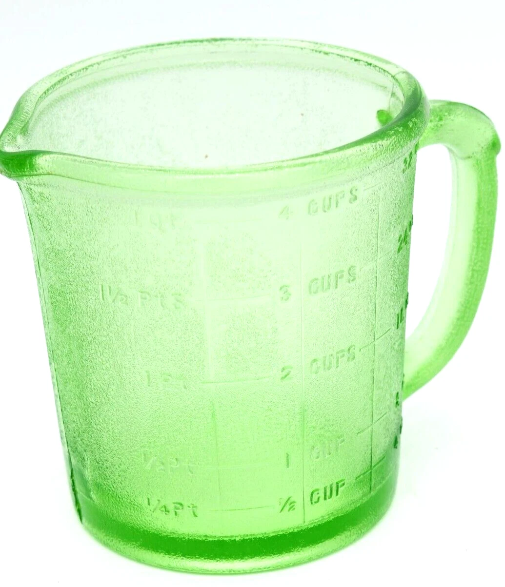 Vintage Hazel Atlas Green Measuring 4 Cup Vaseline Depression Glass Photo Prop